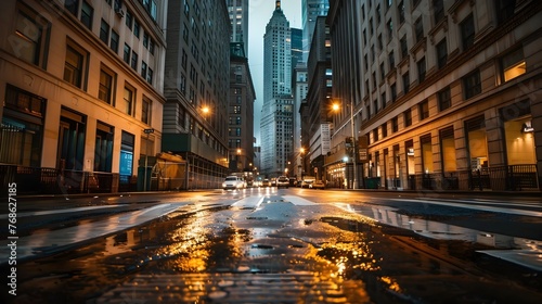 Rainy Evening on Wallstreet A Cinematic Reflection of Financial Investment Ideas © prasong.