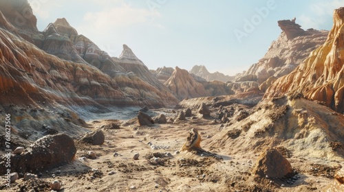 surface of the Badlands with a lunar surface landscape