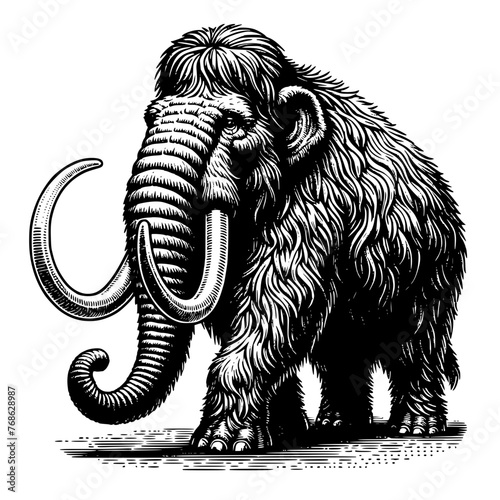 Prehistoric Woolly Mammoth Vintage Vector Style Illustration Isolated