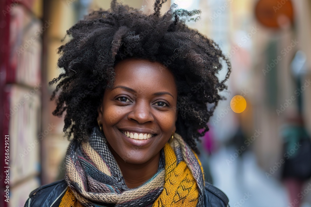 Portrait of a smiling african american woman in the street Portrait of a smiling african american woman in the street