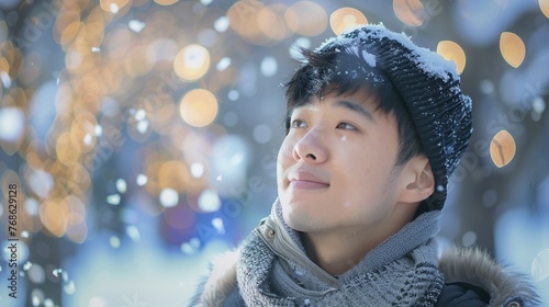 Man Wearing Hat and Scarf in Snow