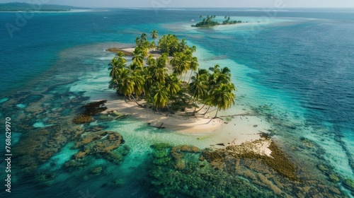 panoramic views of beautiful tropical islands and coral reefs.