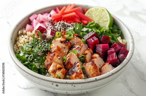 Savory grilled chicken quinoa bowl with beetroot