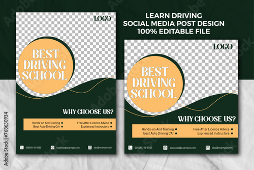 Driving school social media post template, Learn to drive, driver school, safe drive school, Drive safe social media template