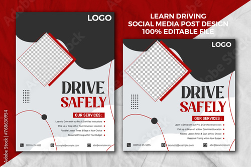 Driving school social media post template, Learn to drive, driver school, safe drive school, Drive safe social media template