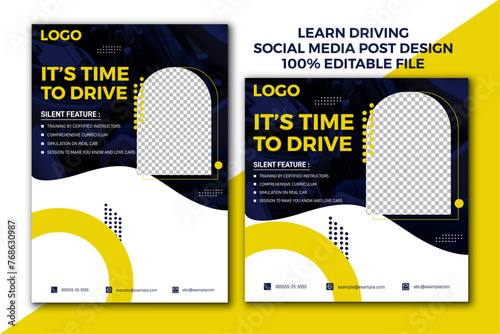 Driving school social media post template, Learn to drive, driver school, safe drive school, Drive safe social media template