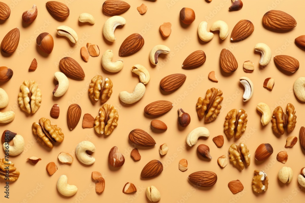 Mixed nut pattern. Cream colour background Mixed nut pattern. Cream colour background