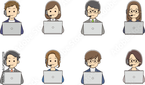 パソコンを操作する若い男女のオペレーターたち