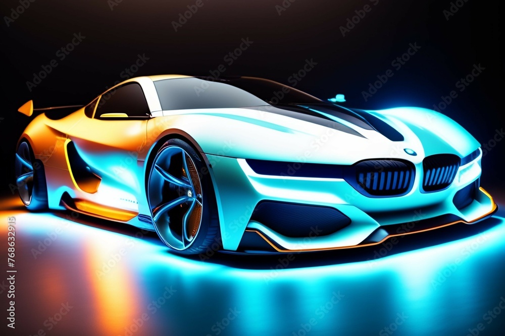 A sports car with blue lights