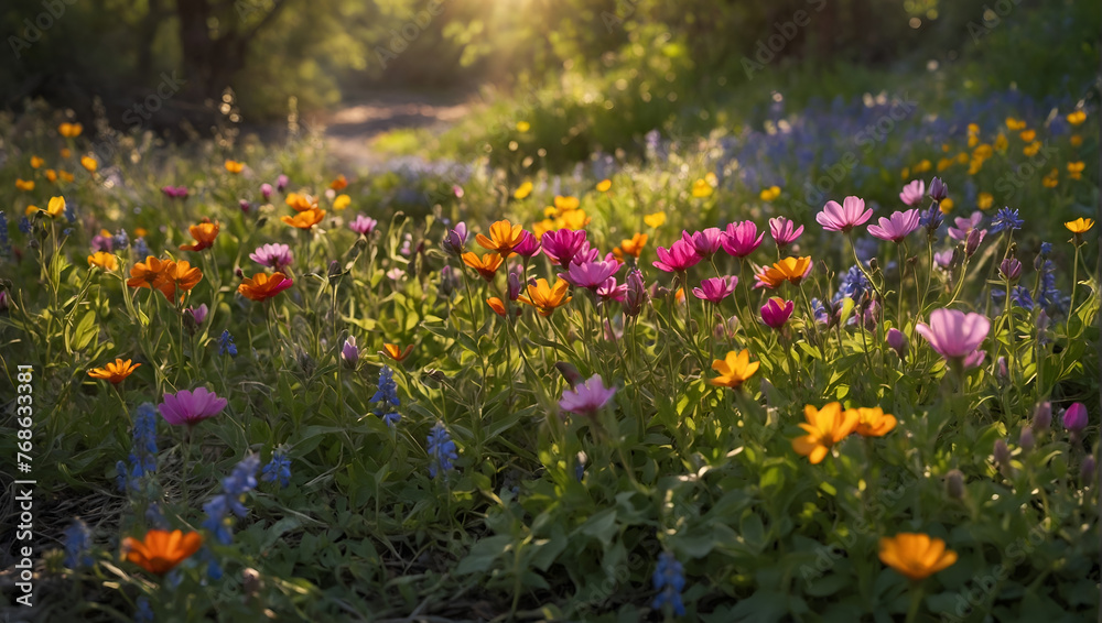 Breathtaking Spring Meadow: A Symphony of Colorful Wildflowers in Full Bloom