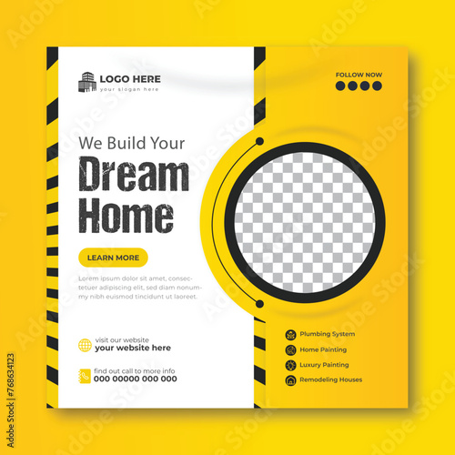 Construction renovation Handyman home repair flyer social media post and web banner template