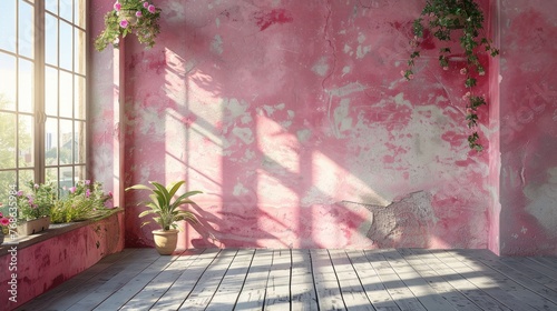 Empty room in pink tones for use in various designs.