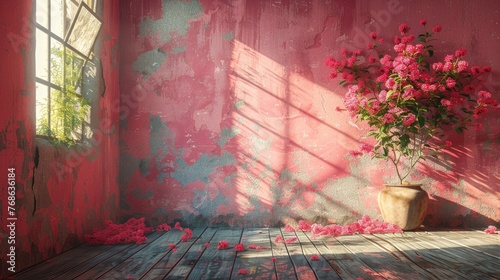 Empty room in pink tones for use in various designs.
