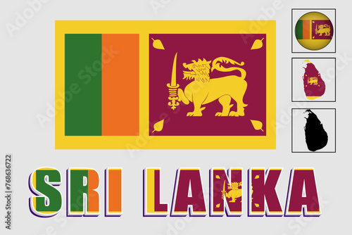 Sri Lanka flag and map in a vector graphic