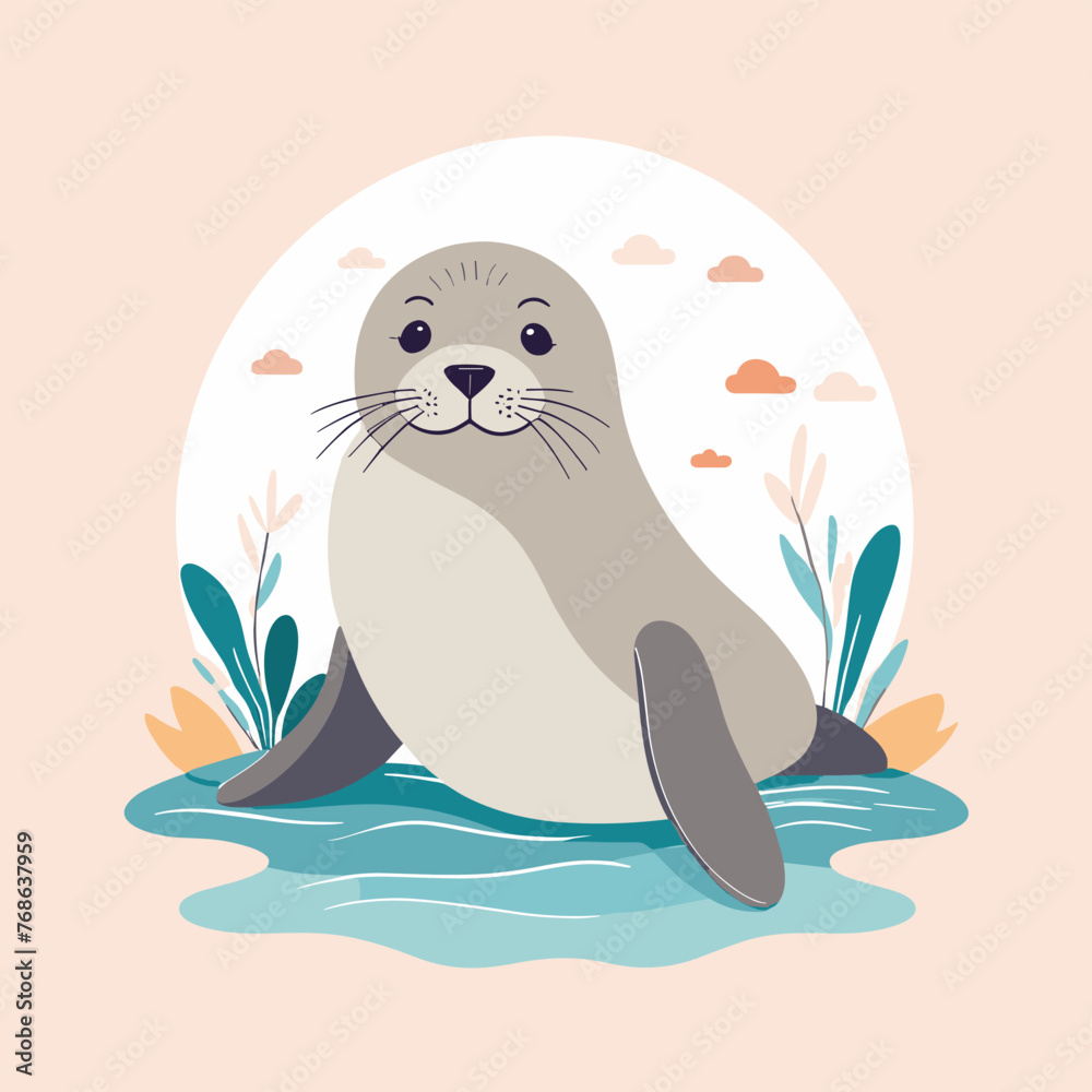 Cute seal simple style flat cartoon illustration vector design