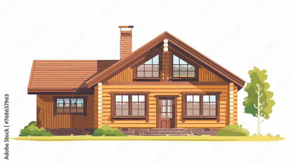 Wooden country house exterior.. flat vector isolated o