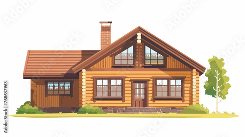 Wooden country house exterior.. flat vector isolated o © Aina