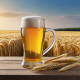 a mug of beer on the background of a wheat field