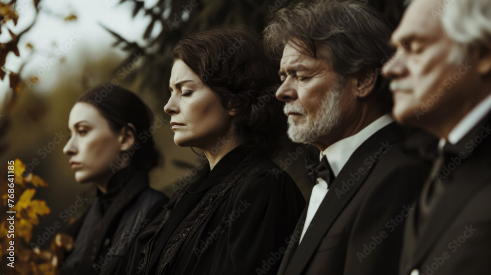 People in black suits on funeral People in black suits on funeral