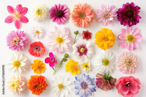 Various colorful flowers on a white background