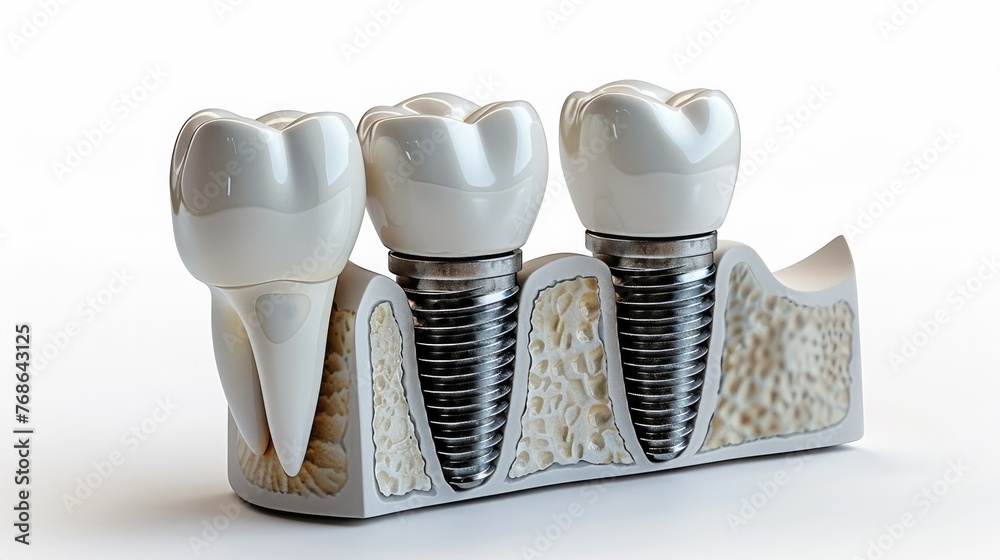 Dental implant with ceramic crown on white background. Generative AI. - obrazy, fototapety, plakaty 