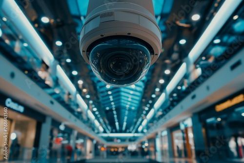 Video surveillance camera in a public place of a shopping center, technology and security