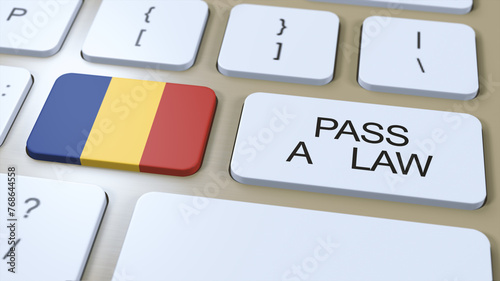 Romania Country National Flag and Pass a Law Text on Button 3D Illustration