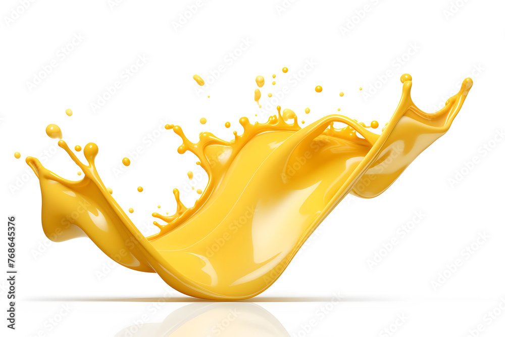 Fototapeta premium Yellow melted cheese splash isolated on white background