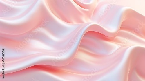 Cream blush swatch in the shape of a waves on light pink background. photo