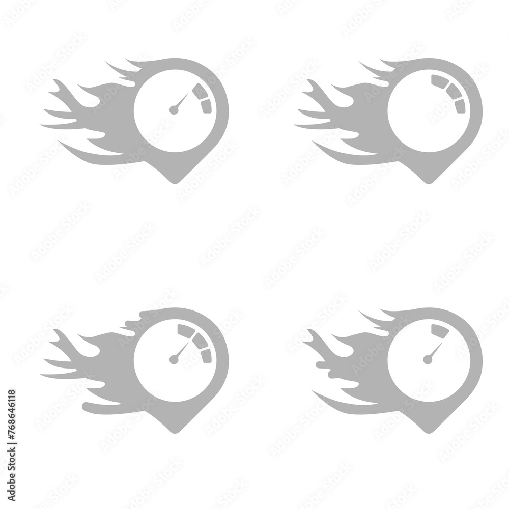 speedometer icon, flame, speed, on a white background, vector illustration
