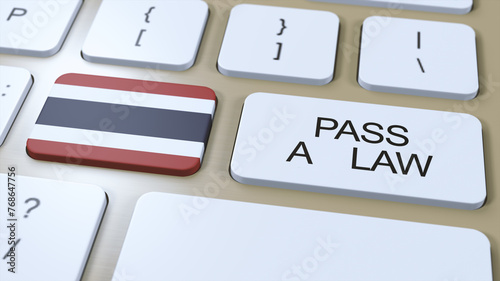 Thailand Country National Flag and Pass a Law Text on Button 3D Illustration