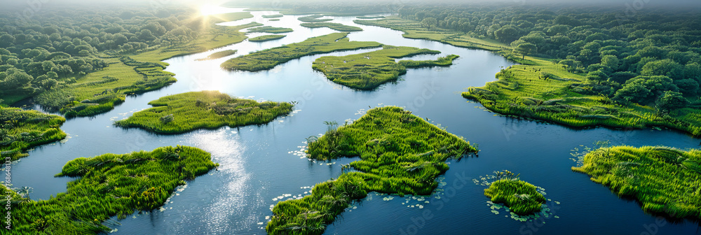 Aerial Journey Through the Mangroves: Exploring the Intricate Waterways, A Blend of Water and Green