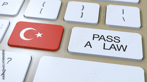 Turkey Country National Flag and Pass a Law Text on Button 3D Illustration