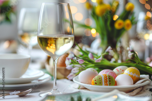 still life with easter eggs and wine	