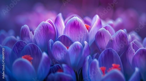 Vivid purple crocus flowers bloom in the springtime, captured in a stunning high-quality photograph.