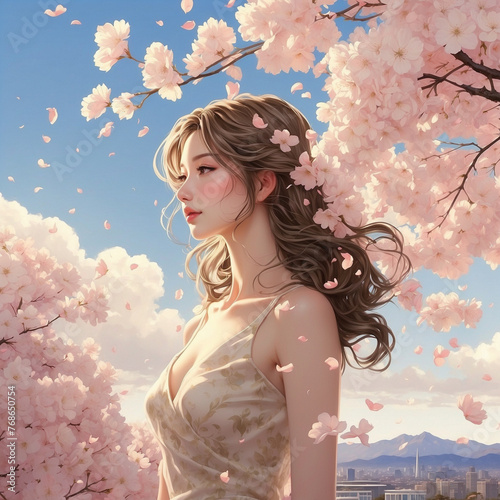 暮れていく空を背景に桜は輝いていた。 photo