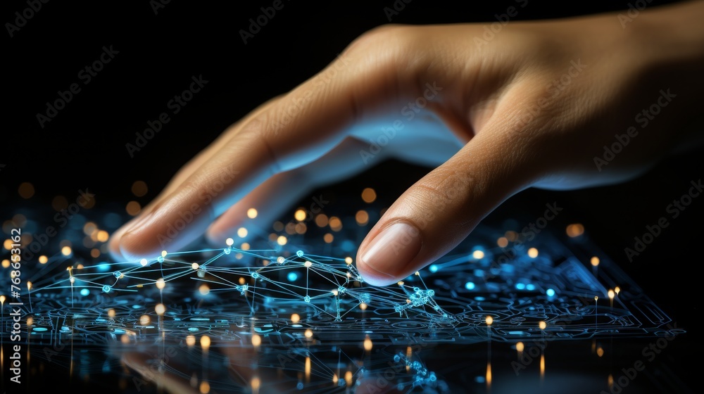 Ai and machine learning concept with human hands on big data network background Ai and machine learning concept with human hands on big data network background