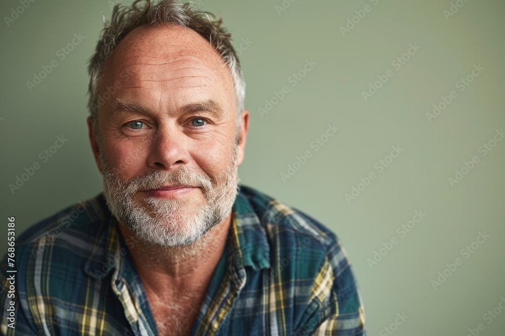 Portrait of a handsome senior man with grey beard and mustache.