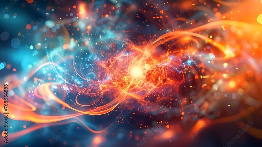 Fototapeta premium Abstract image of glowing atomic particles and energy waves.