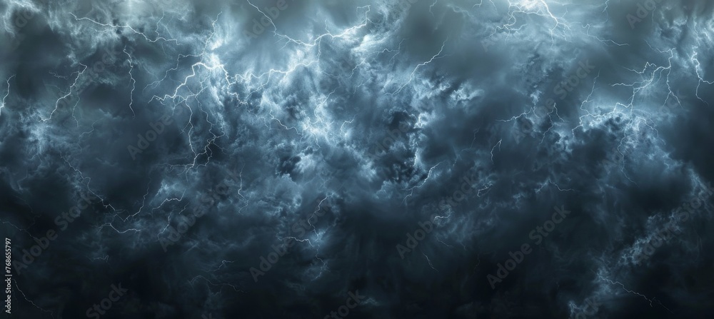Dark clouds with lightning, thunderstorm and stormy weather background