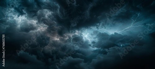 Dark clouds with lightning  thunderstorm and stormy weather background