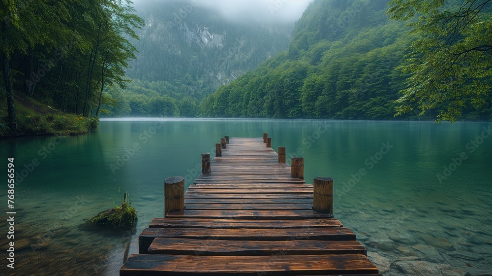 Naklejka premium wooden bridge over lake
