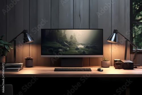 A computer on a table, bathed in natural light, the clean and uncluttered environment enhancing the modern and functional design of the setup.