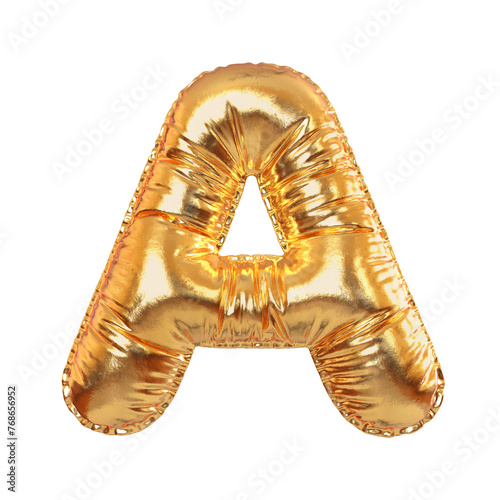 Golden Metal Balloon English Alphabet Letter A for Festive, Text, Holidays. 3d Rendering