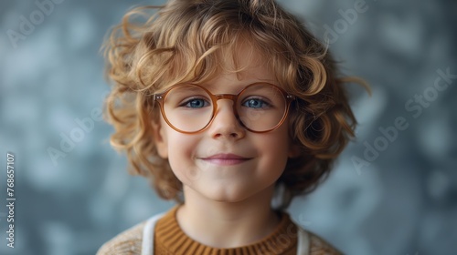portrait of a blond boy in eyeglasses