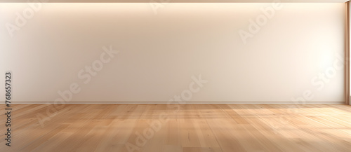 Mock up of empty room with an empty wall and wooden floor  light white and light beige colors