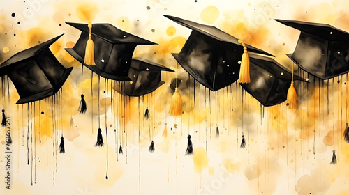 Floating Graduation Caps Painting