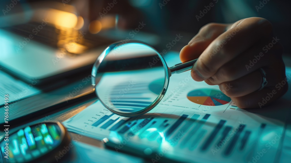 Business audit stock financial finance management on analysis data strategy with graph accounting marketing or report chart economy investment research profit concept. Generative AI - obrazy, fototapety, plakaty 