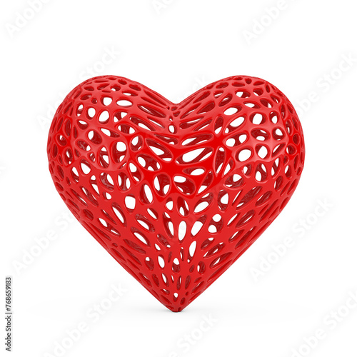 Red Heart Shape With Abstract Holes Mesh. 3d Rendering