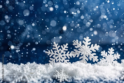 winter background with snow and snowflakes, Christmas background illustration, ai generative © AriyaniAI